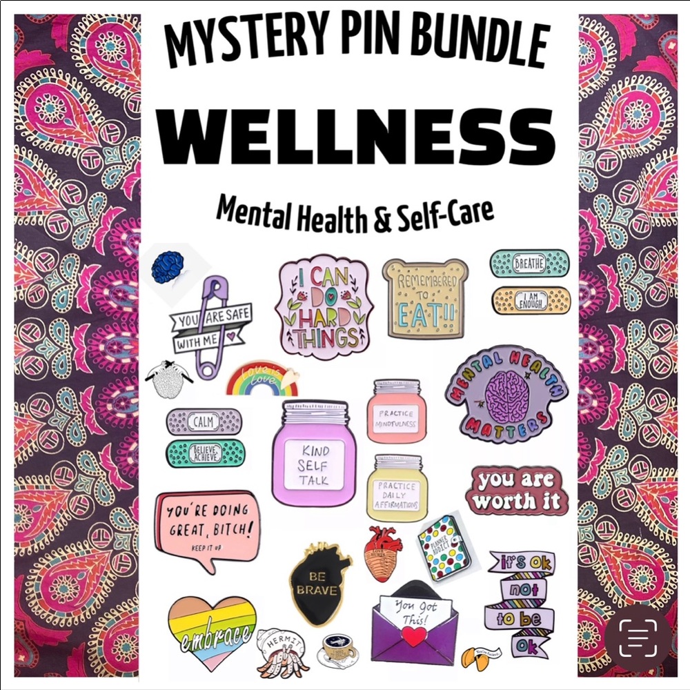 Set of 3 Mental Health Self-Care Pins Mindfulness - Picture 10 of 10